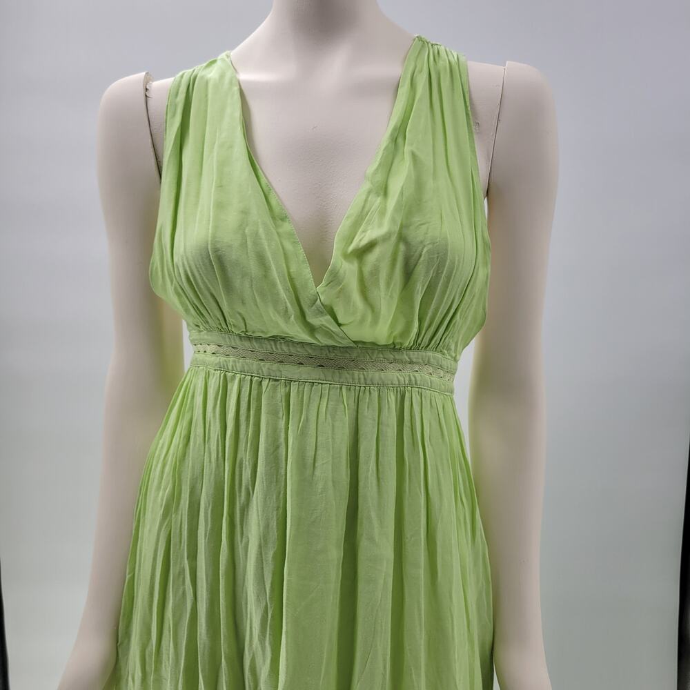 Scotch Soda Tiered Maxi Dress Womens M Green Deep V Neck Cross Back
